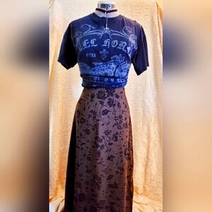 Vintage Grunge Brown Black Floral Skirt Jones New York 10p Fairycore Goth 90s